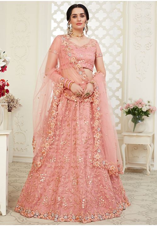 pink embroidered lehenga choli