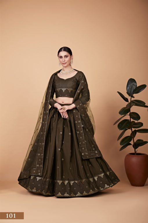 Mehendi Color Tebi Silk lehenga Choli with Thread & Seqins Embroidery Work