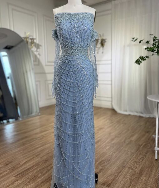 Elegant Strapless Beaded Formal Evening Dress