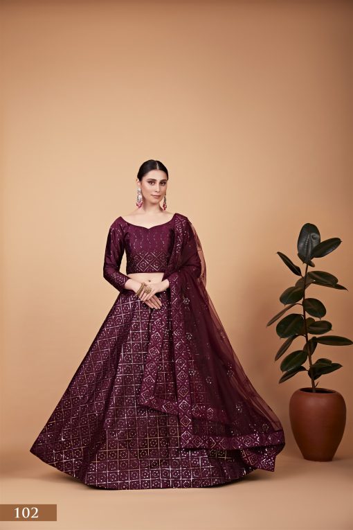 Wine Color Tebi Silk lehenga Choli with Thread & Seqins Embroidery Work