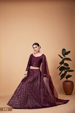 Alternative view of Wine Color Tebi Silk lehenga Choli with Thread & Seqins Embroidery Work