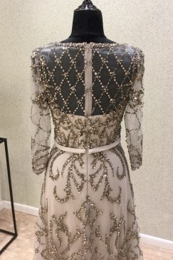 Alternative view of Elegant Light Grey Long Beaded Evening Dress