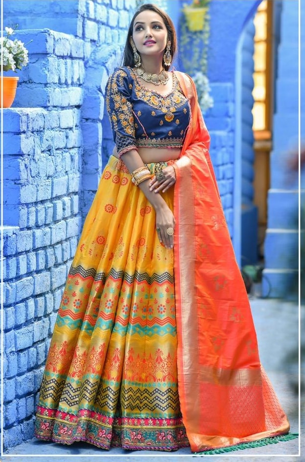 Yellow Banarasi Silk Lehenga Choli Lehengas Designer Collection