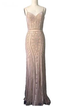 Elegant Beige Long Beaded Mermaid Evening Dress