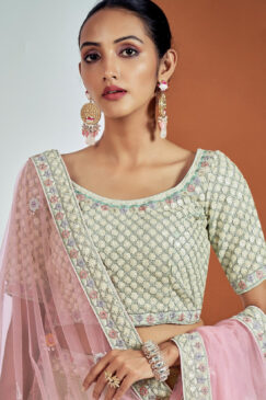 Alternative view of Pista Green Embroidered Party Wear Lehenga Choli