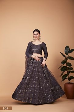Grey Color Tebi Silk lehenga Choli with Thread & Seqins Embroidery Work