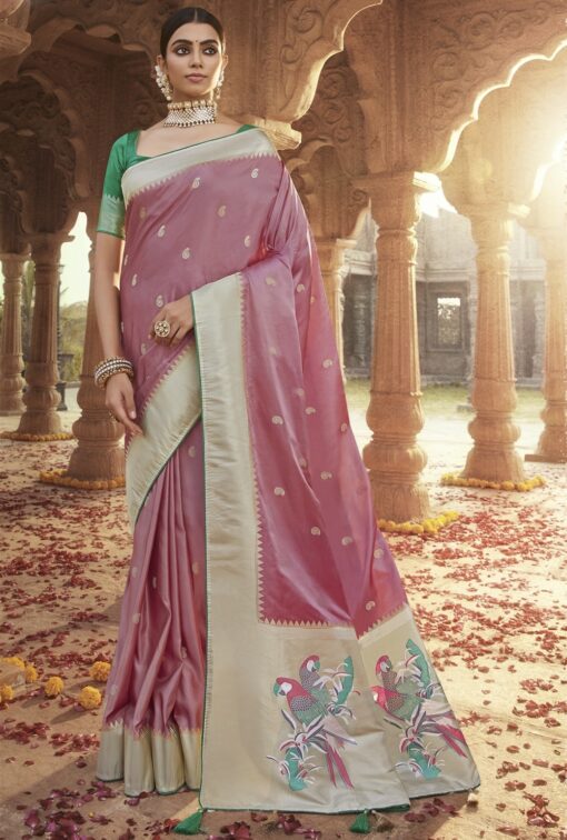 Pink Traditional Soft Satin Silk Saree