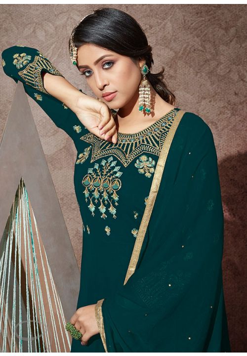Teal Green Georgette Embroidered Anarkali Suit - Salwar Kameez, top 20 ...
