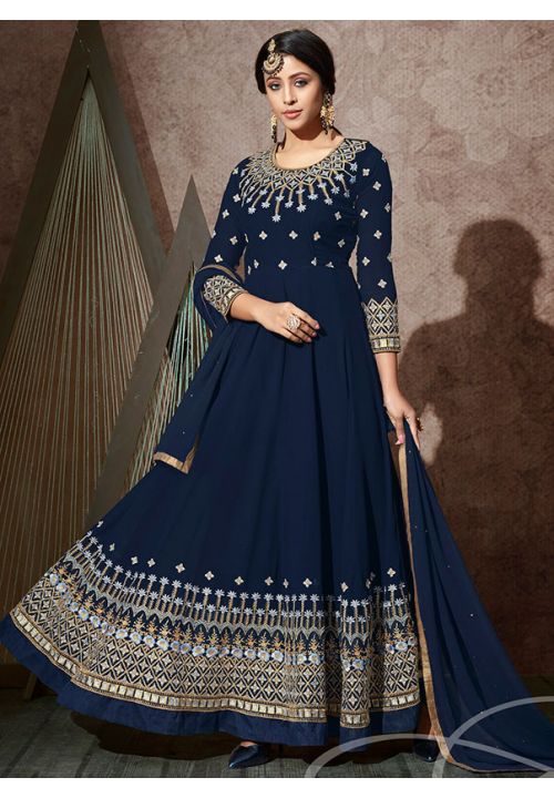 Navy Blue Georgette Embroidered ...