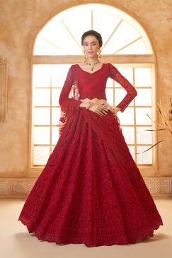 Red Color Wedding Lehenga Choli In Net Fabric