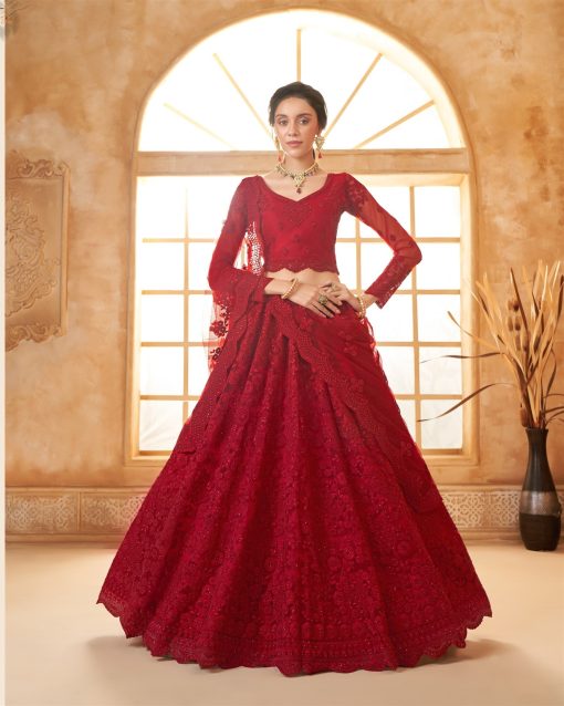 Red Color Wedding Lehenga Choli In Net Fabric