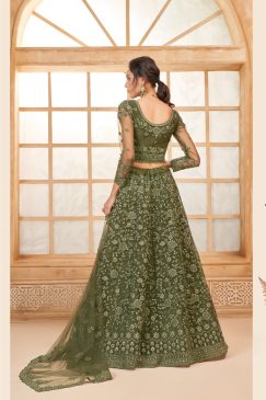 Alternative view of Dark Green Color Lehenga Choli In Net Fabric