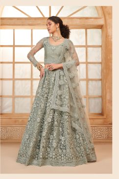 Grey Color Lehenga Choli In Net Fabric