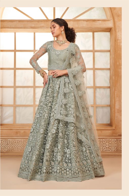 Grey Color Lehenga Choli In Net Fabric
