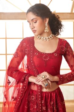 Alternative view of Red Color Lehenga Choli In Net Fabric
