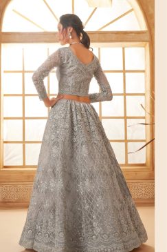 Alternative view of Dusty Grey Color Lehenga Choli In Net Fabric