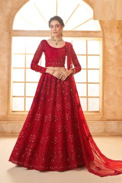 Red Color Lehenga Choli In Net Fabric