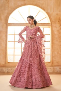 Rose Pink Color Lehenga Choli In Net Fabric