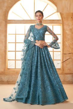 Alternative view of Bluish Cyan Color Lehenga Choli In Net Fabric