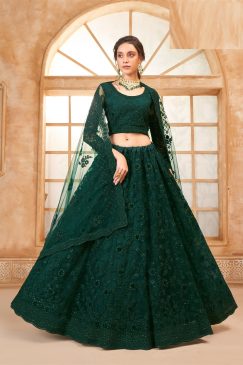 Green Color Lehenga Choli In Net Fabric