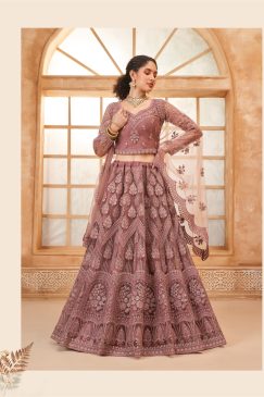 Dusty Rose Color Lehenga Choli In Net Fabric