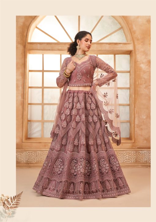 Dusty Rose Color Lehenga Choli In Net Fabric