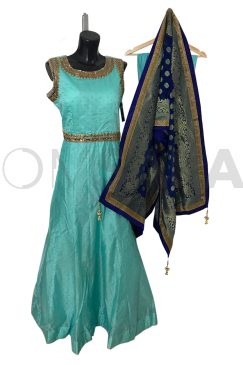 Ready To Wear Blue Anarkali Suit Contrast Dupatta