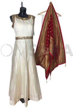 Ready To Wear White Anarkali Suit Contrast Dupatta