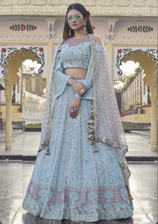 Sky Blue Georgette Party Wear Lehenga Choli