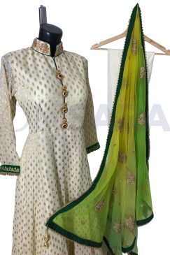 Alternative view of Ready To Wear Off White Anarkali Suit Contrast Dupatta