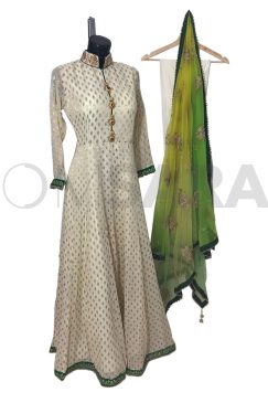 Ready To Wear Off White Anarkali Suit Contrast Dupatta