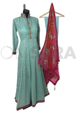 Ready To Wear Light Blue Anarkali Suit Contrast Dupatta