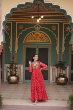 Alternative view of Red Color Navratri Collection Gown in Georgette Fabric