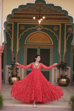 Red Color Navratri Collection Gown in Georgette Fabric