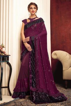 Wine Abstract Party Wear Saree