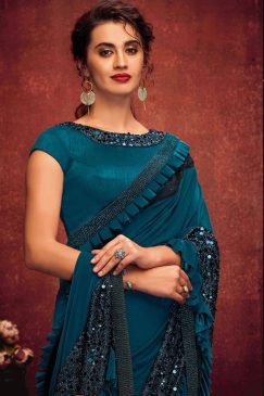 Alternative view of Peacock Blue Party Wear Saree