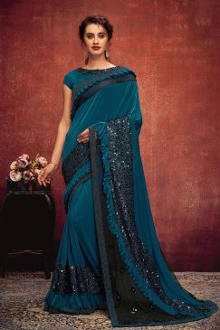 Peacock Blue Party Wear Saree