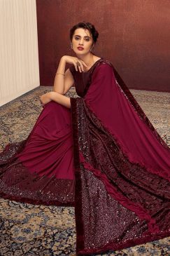 Alternative view of Maroon Sequinned Party Wear Saree