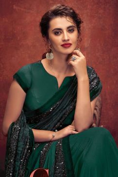 Alternative view of Green Sequinned Party Wear Saree