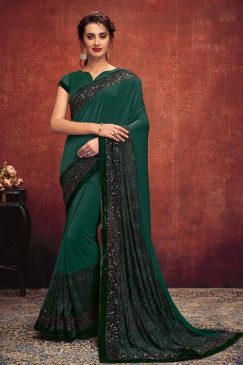 Green Sequinned Party Wear Saree