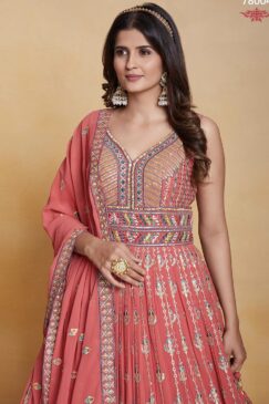 Alternative view of Coral Georgette Embroidered Anarkali Suit