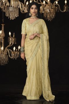 Yellow Fancy Embroidered Wedding Saree