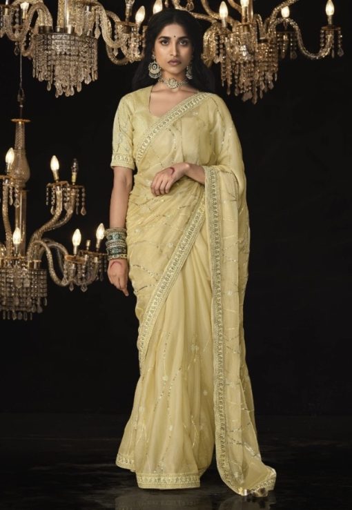 Yellow Fancy Embroidered Wedding Saree