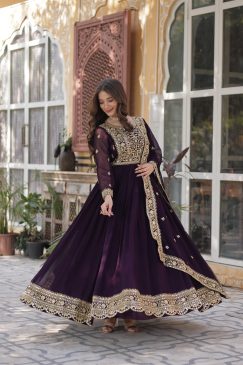 Purple Color Beautiful Premium Designer Readymade Gown Collections