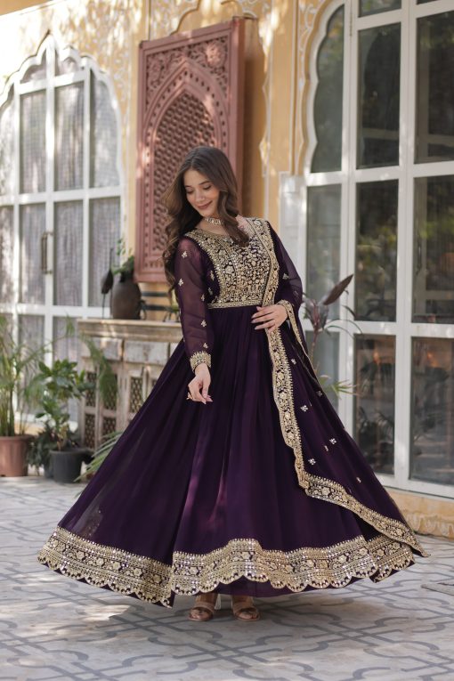 Purple Color Beautiful Premium Designer Readymade Gown Collections