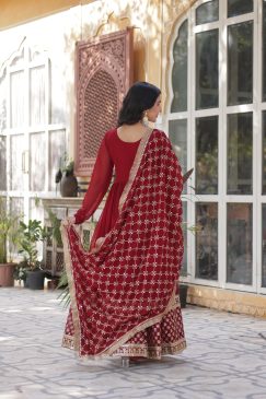 Alternative view of Premium Designer Readymade Gown Collections in maroon Color