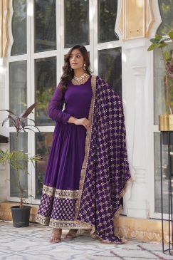 Alternative view of Premium Designer Readymade Gown Collections in Purple Color