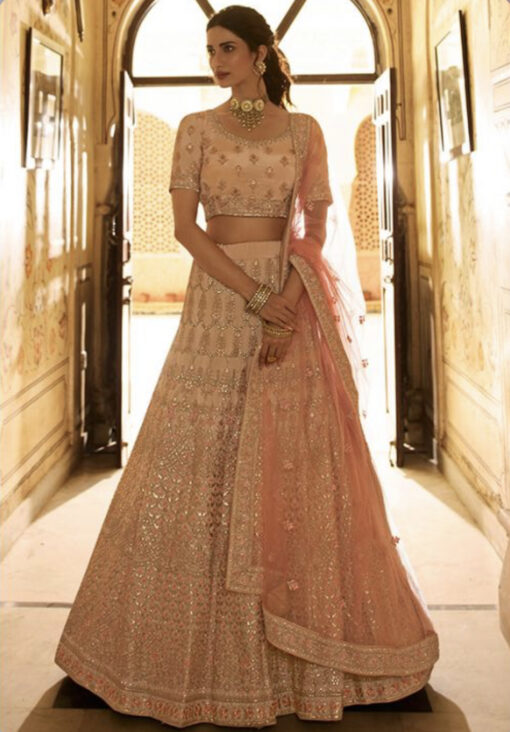 Peach Crepe Silk Lehenga Choli