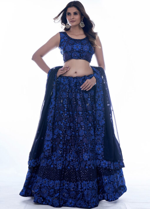 Navy Blue Embroidered Party Wear Lehenga Choli