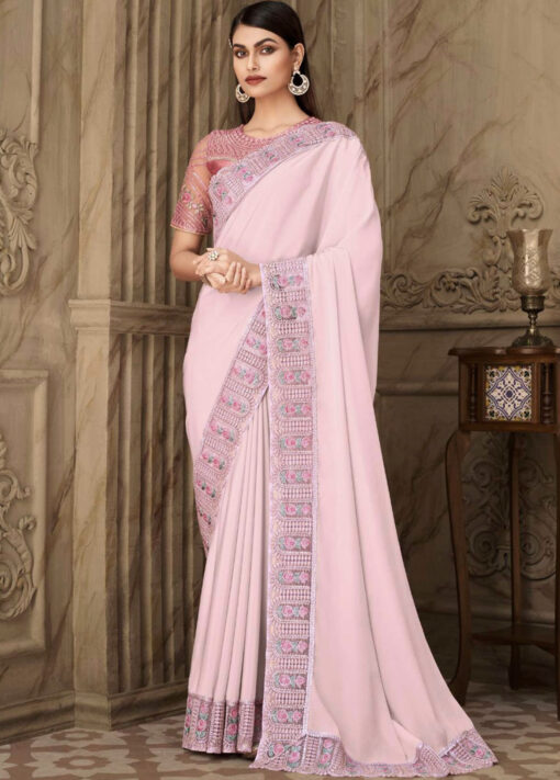 Pink Fancy Silk Saree With Designer Blouse